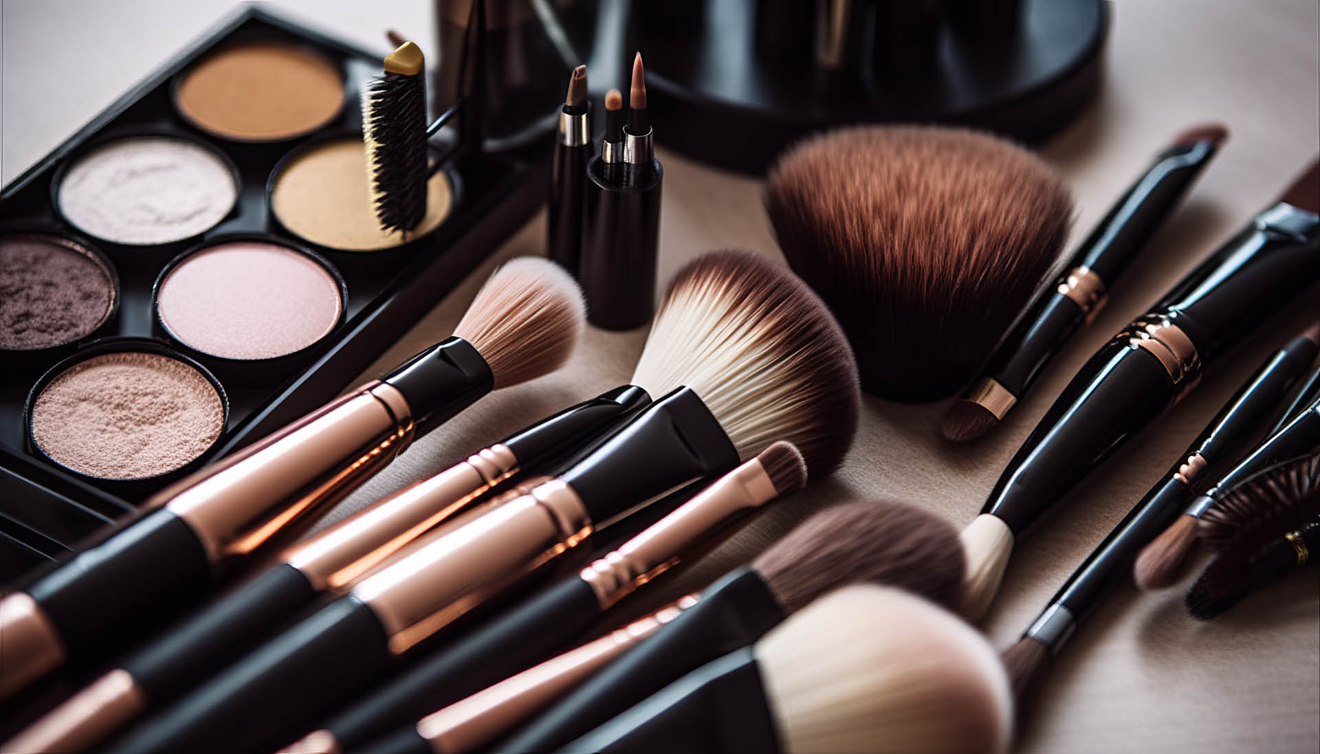 Professional makeup brushes and tools, make-up products set